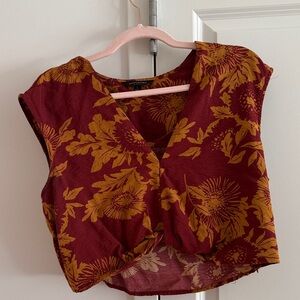 Banana Republic Maroon and Mustard Floral Crop Top